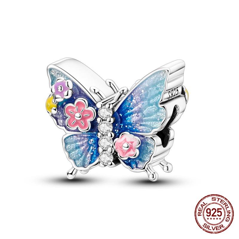 925 Silver Glass Butterfly Charms Beads for 3mm Bracelet Necklace Womens DIY Fine Jewelry Gifts