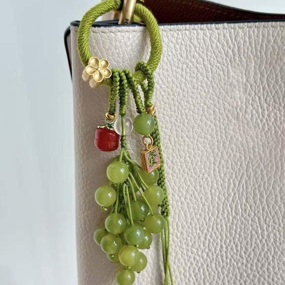 Green Grape Cluster Pendant Zinc Zinc Alloy Gradient Beads Woven Pendant Crystal Grape Phone Chain  Girls