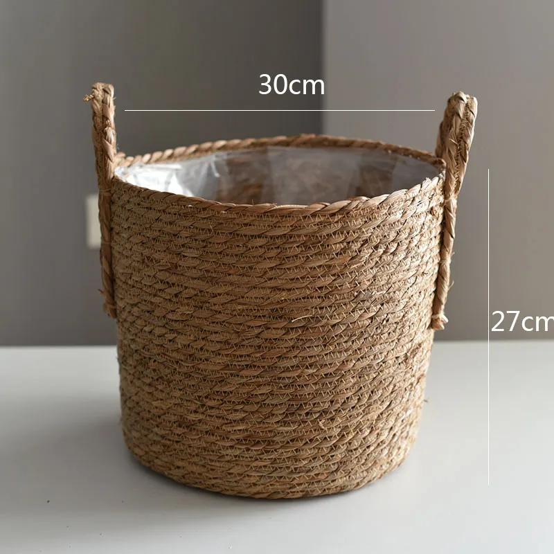 Nordic Extra Large Straw Flower Pot Seaweed Storage Basket Potted Plant Flower Basket Plant Basket Woven Floor Indoor Flower Pot