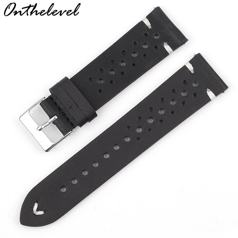 Available Porous Genuine Leather Watch Strap, Quick Release, Brown Cracked Pattern, Sizes: 18mm, 20mm, 22mm, 24mm.