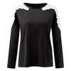 Women's Fashionable Color Patchwork Lace Hollow Out Round Neck Long Sleeved T-Shirt Top