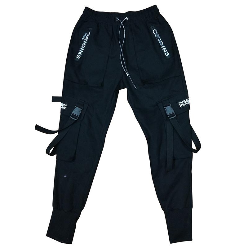 Dámské cargo kalhoty harémové kalhoty módní punkové kapsy jogger kalhoty řetěz Harajuku elastické vysoký pas streetwear