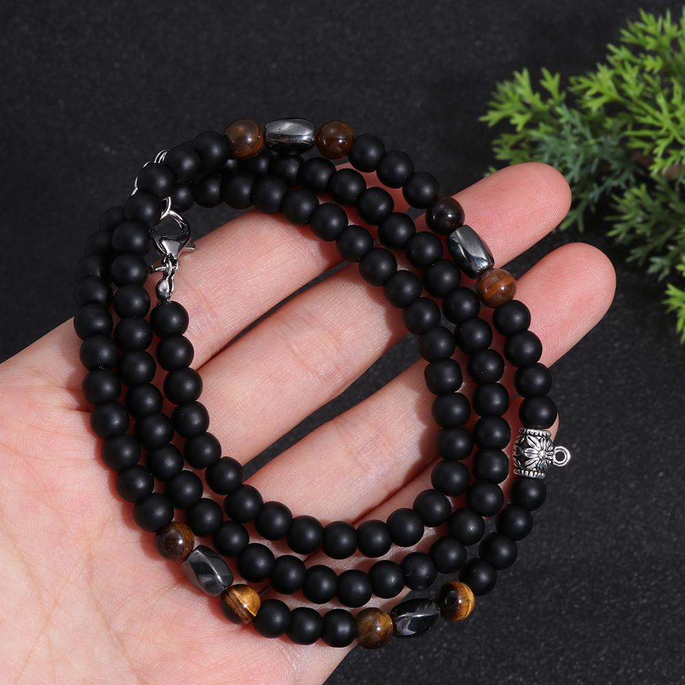 Handmade Gift for Men Jewelry Healing Balance Bead Necklace Volcanic rock Hematite Stone