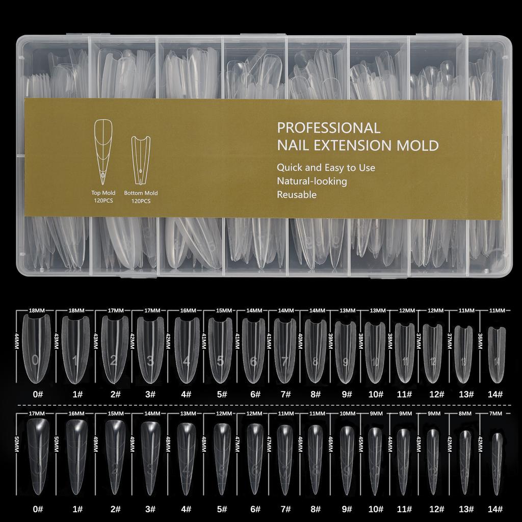 240 Peças Unhas Postiças Longas trapezoidais ovais modelo de unha de extensão cola fototerapia molde de construção para salões de unhas