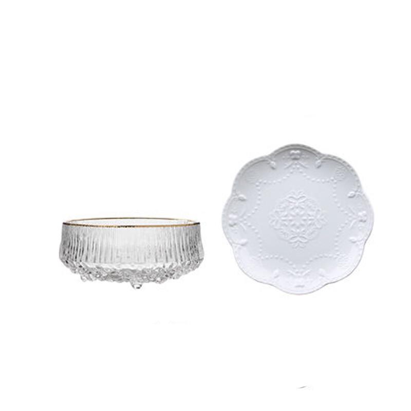 

Changbaosen Square Gold-Rimmed Crystal Glass Bowl with Dish