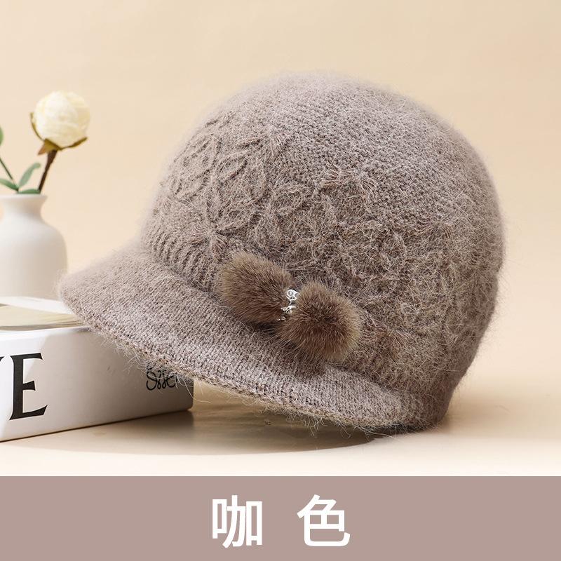 Autumn and Winter Knitted Hat In the Elderly Hat Female Rabbit Hair Blended Elderly Mother Hat Fleece Thickened Wool Hat