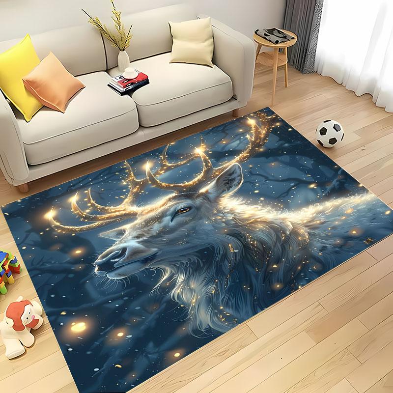 Christmas Tree Deer Nutcracker Jingle Bells Carpet,Rug for Living Room Bedroom Sofa Doormat Decor,Kid's Non-slip Floor Mat Gifts