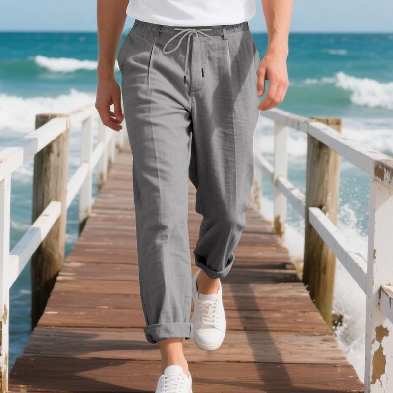American men's loose casual loose straight linen Neapolitan Gorger breathable trousers