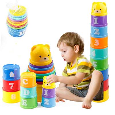 8PCS Pädagogisches Baby Spielzeug 6 M Zahlen Buchstaben Foldind Stapel Tasse Turm Kinder Frühen Intelligenz