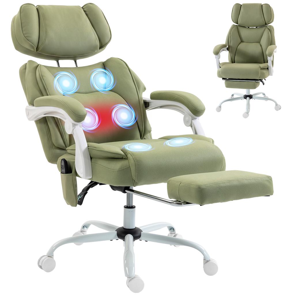 High Back Vibration Massage Office Chair Heated Reclining Computer Chair w/ Adjustable Height, Swivel Wheels, Lime Green