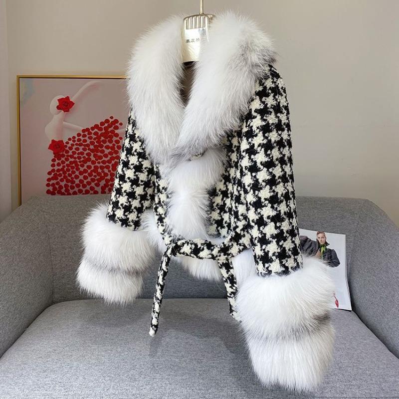 Imitation fur jacket women's short new light women's short thousand bird grid imitation silver fox fur jacket