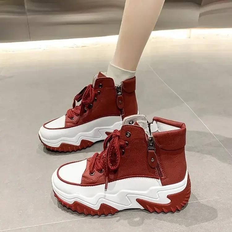 Fashion 2025 Winter Women's High-top Inner Elevation Wedge Heel Double Zipper Women's Platform Casual Ankle Boots