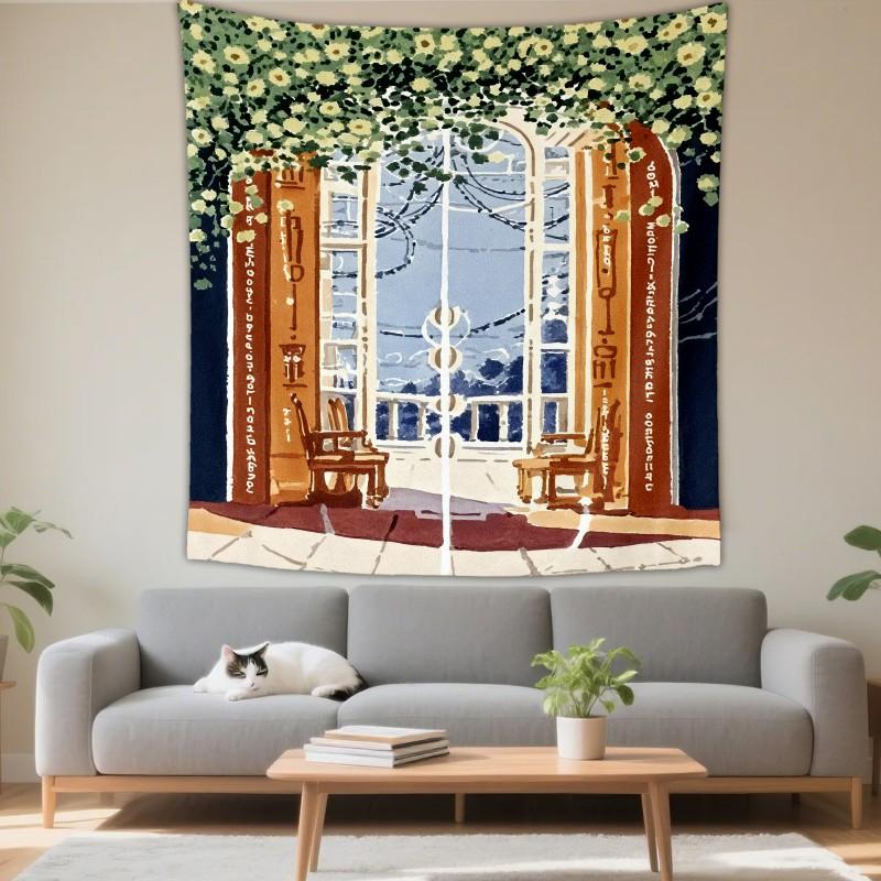 Boho Chic Wall Tapestry With Moon Phase Floral Starry Sky Design Bedroom Yoga Studio Decor