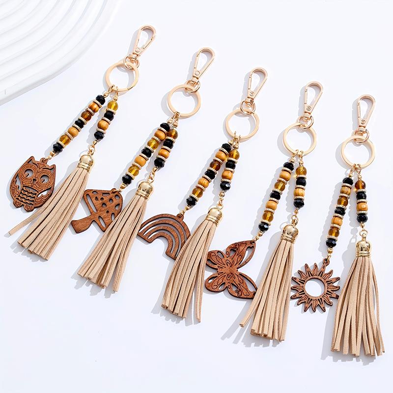 

1Pc Tassels Carving Wooden Keychain Carving Wood Bag Decoration Pendant Carving Carving Handmade Bead