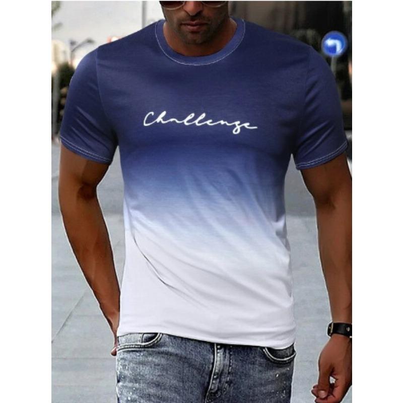 Men's 3D Printed T-Shirt gradient color Short Sleeve O-Neck Pullover casual top