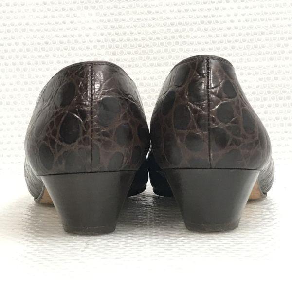 Salvatore Ferragamo Vara Ribbon Crocodile Leather Pumps Brown Size 6C (23.0cm) Italy Made(USED)