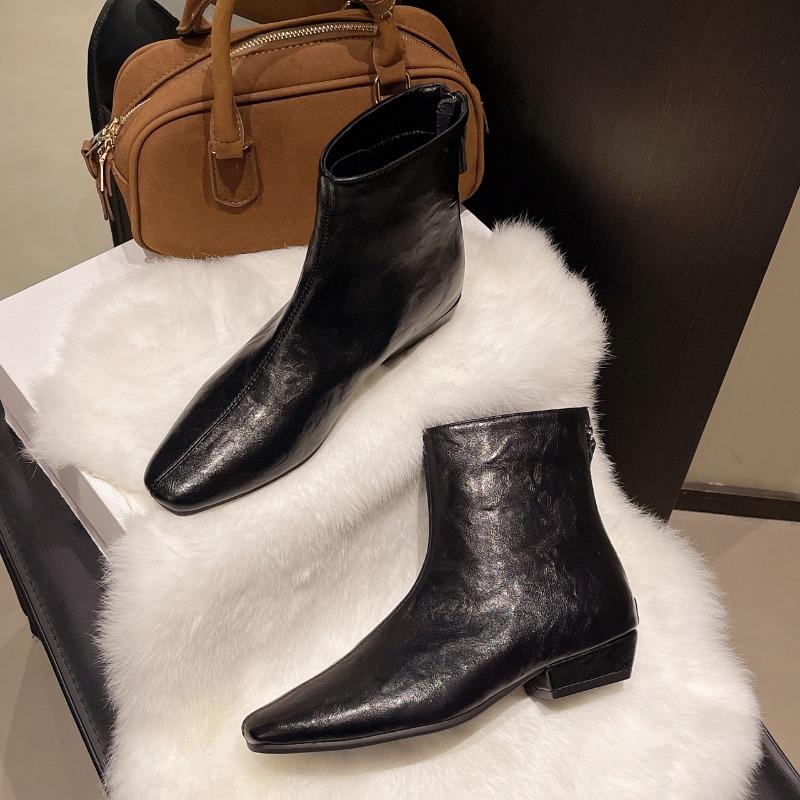 2025 New Autumn Women Boots Square Toe Low Heel Boots for Women Split Leather Women Shoes Retro Winter Ankle Boots Ladies Shoes