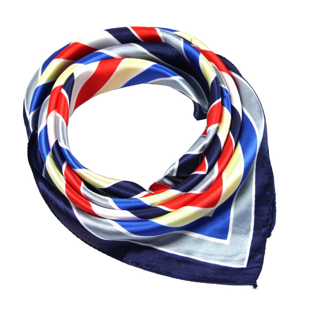 

60x60cm Colorful Geometric Stripe Print Satin Silk Scarf Multifunctional Square Neck Scarves for Women 60*60cm