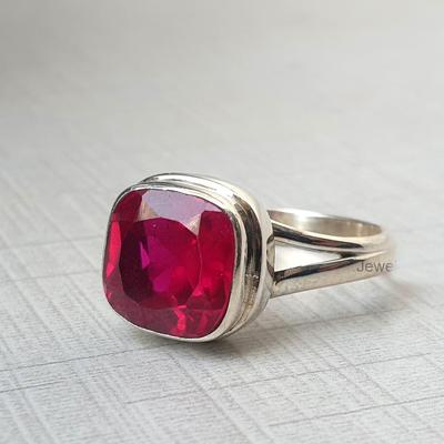 Kissenförmiger rosa Turmalin Edelstein 925 Sterlingsilber Ring, Handgefertigter Kunsthandwerkerring