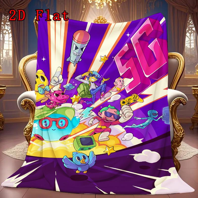 Gaming Adventure Characters 2D Flat Pattern Flannel Blanket High Quality All Seasons Warmth and Comfort Perfect for Christmas Gifts.