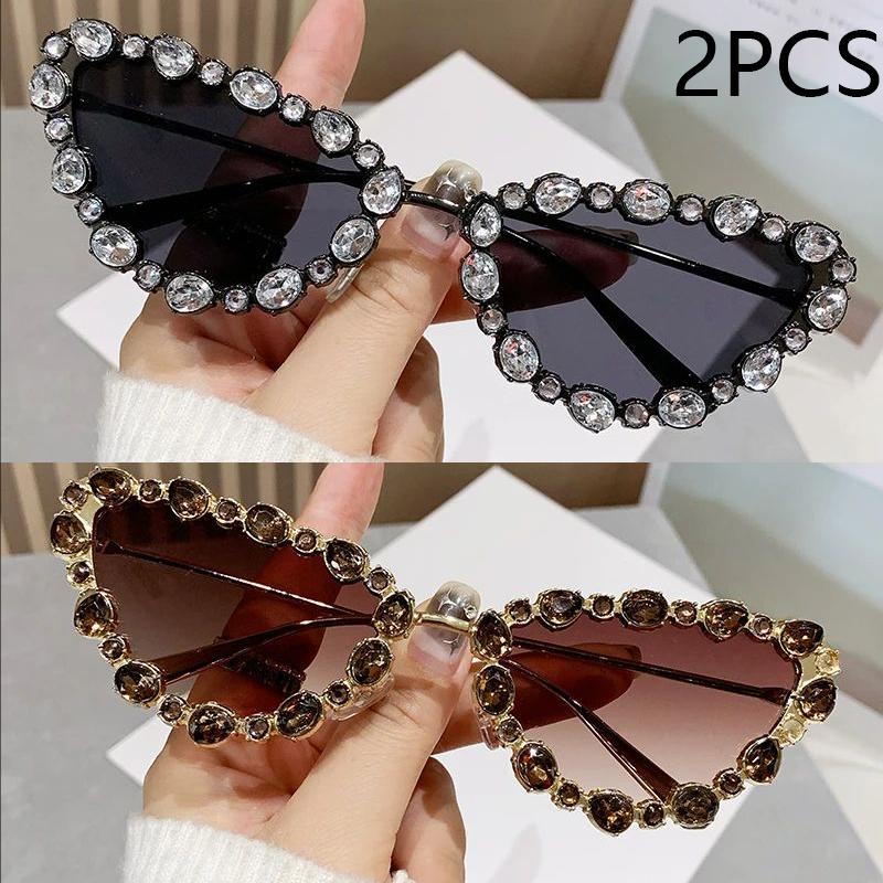 New Luxury Diamond-encrusted Cat-eye Sunglasses Ladies Personality Metal Butterfly Frame Ins Sunglasses