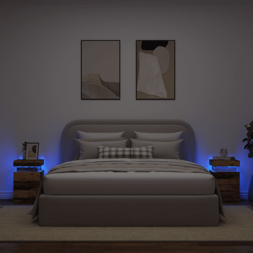 LED Nightstands (2 pcs) Rustic Wood Look 35 x 39 x 55 cm Engineered Wood