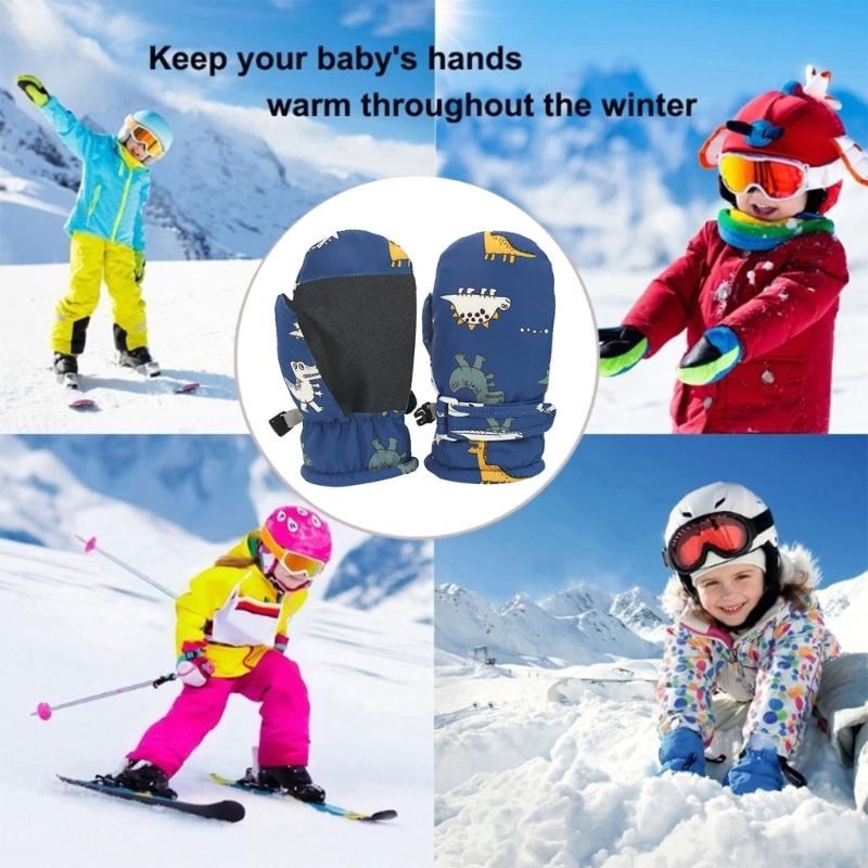 Verstellbare Schneefäustlinge Wasserdichte Schneehandschuhe Cartoon Winddichte Skihandschuhe Schnelltrocknendes Design Handschuhe für Kleinkinder