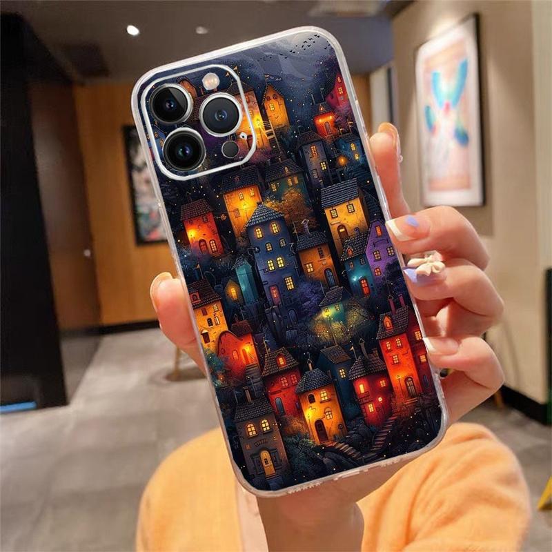 Phone Case Carcasa Funda For iPhone 17 Pro Max 17 Air 16 15 14 13 Pro Max 15 16 Pro 15Plus House Night Light Moon Scenery Case