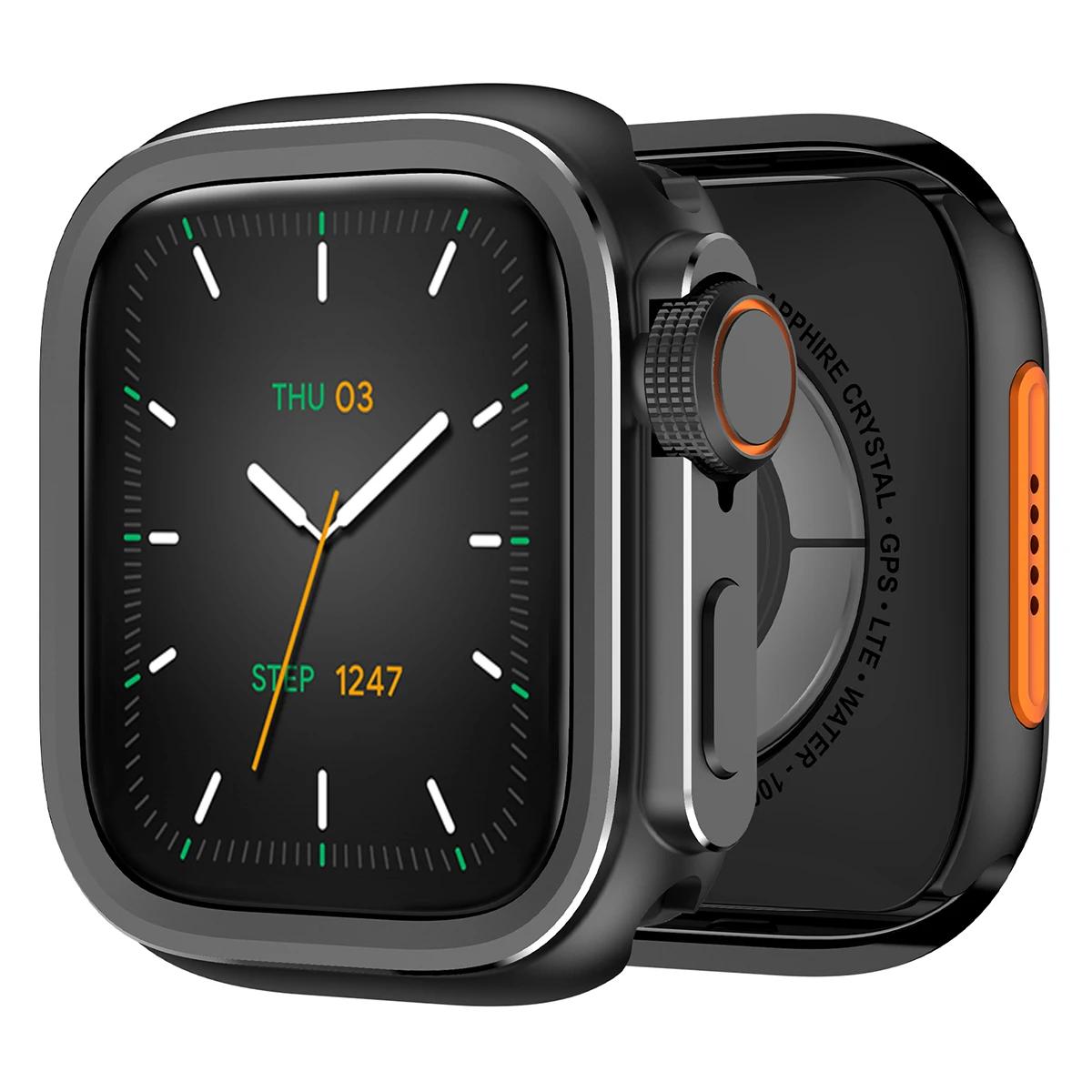 

Metal Frame Bumper Case For Apple Watch 46mm 45mm 44mm Protector Cover For iWatch Series 10 9 8 7 6 5 SE Change To Ultra 2 49mm Series 10 46mm чёрный