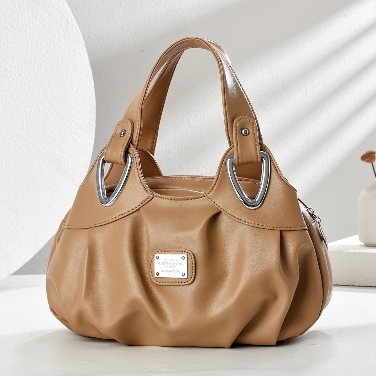 

New Fashion Printed Women s Soft Leather Handbag with Large Capacity for Middle Aged Mothers коричневый