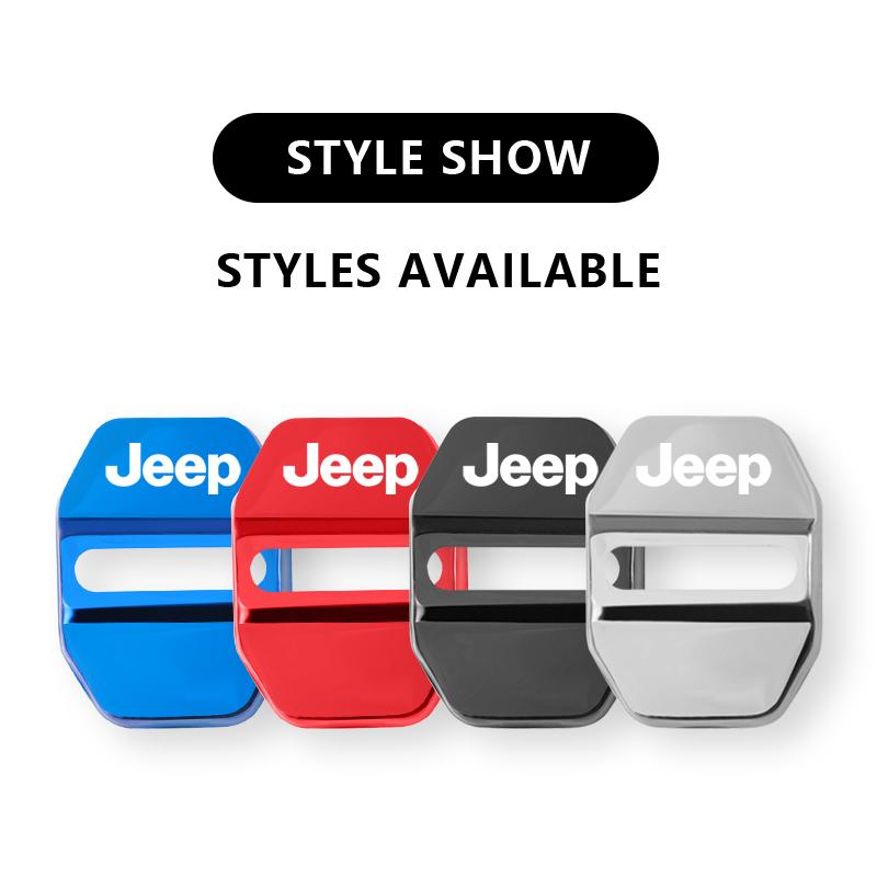 Cup Holders 4PCS Metal Car Door Lock Cover Protection Sticker For Jeep Wrangler JL JK Renegade Grand Compass Gladiator Cherokee