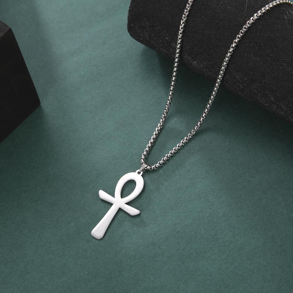 Collier Punk en acier inoxydable avec pendentif en croix égyptienne pour homme et femme, bijou tendance, ras du cou, cadeau