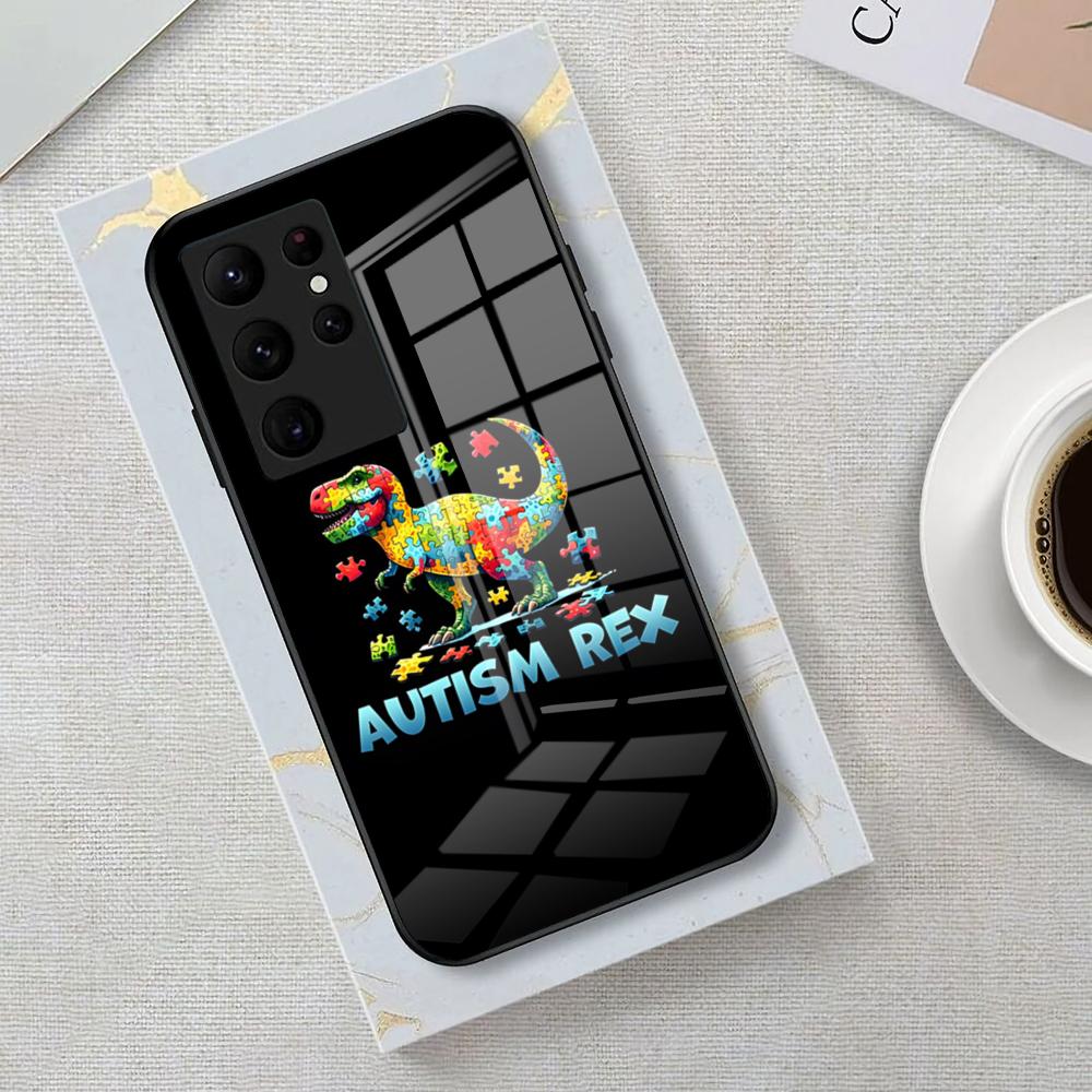 Autism Support Puzzle Phone Case For Samsung S26 S25 Edge Ultra 23 22 21 20 Ultra Plus S24 Fe Glass Cover