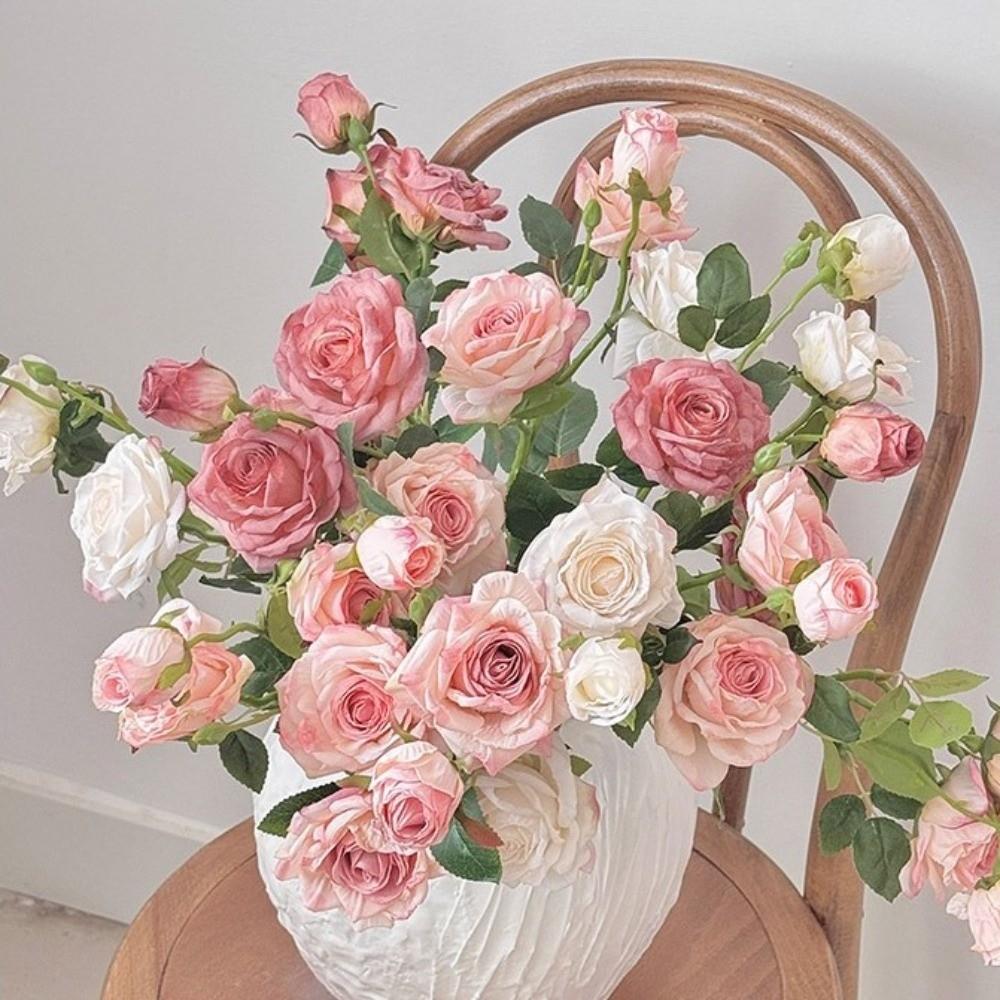 Burnt Edge Rose Artificial Rose Branch 3 Heads Fake Bouquet New Fake Peony  Wedding