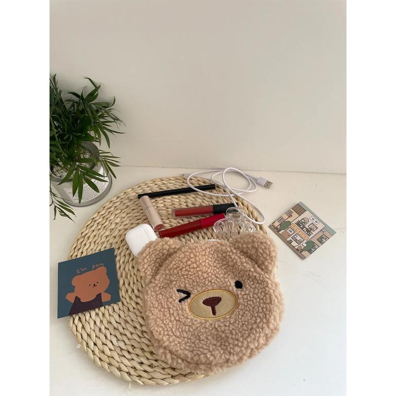 Cute Bear Faux Lamb Wool Women's Shoulder Bag Fall Winter Large Capacity Female Tote Bag Carto Embroidery Ladies Messenger Bag