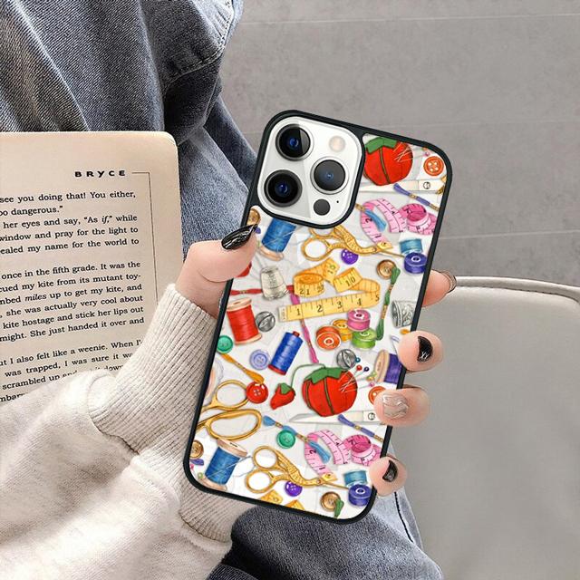 Sewing Scissors Buttons Phone Case Cover for iPhone 17 Air 16 16e 15 13 14 11 12 Pro Max Plus  coque fundas Shell