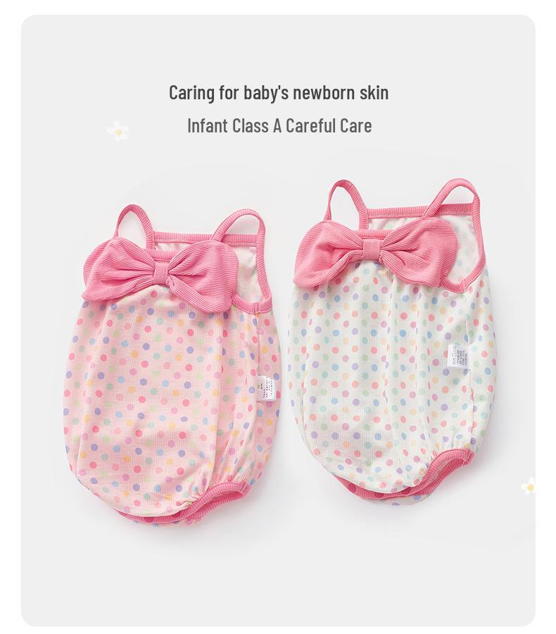 2025 Polka Dot Baby Girl Romper - Summer Bow Sling Bubble Crawling Suit