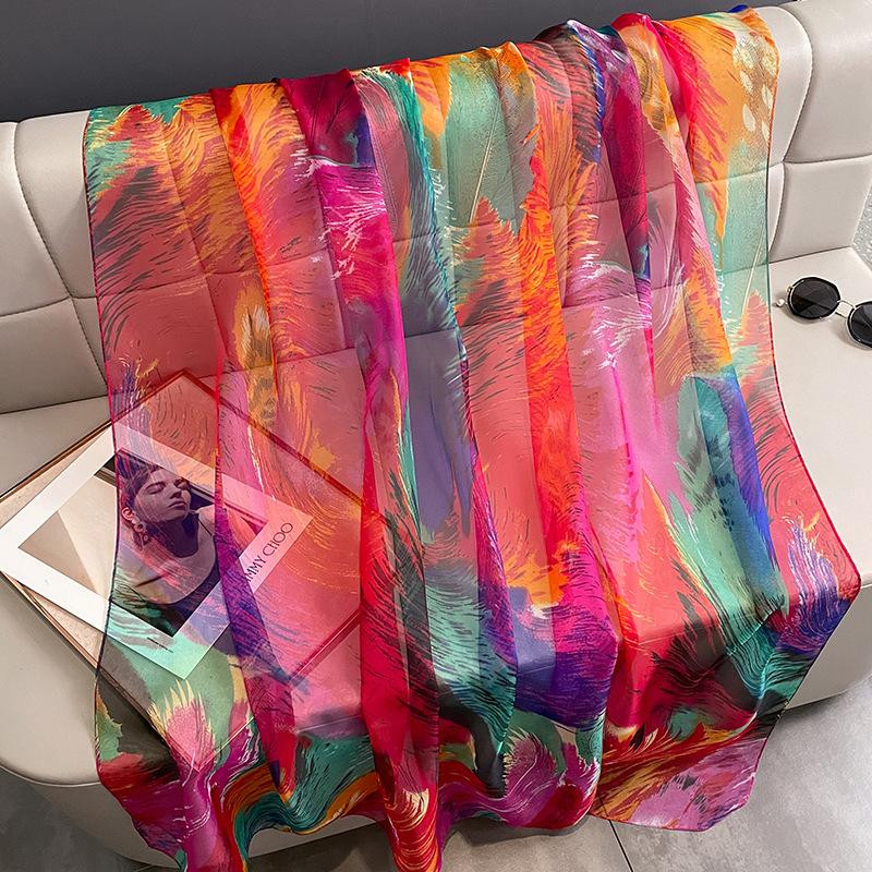 Seidenschal Mode Halsdruck Foulard Weiblich Hijab Damen Weich Warm Pashmina Strandstolen Kopftücher Schal Wickeltuch Echarpe Bandana