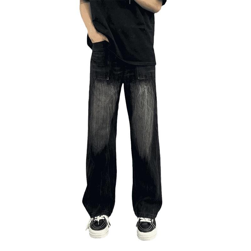 Hong Kong Trendy Men's Summer New Personalized Letter Jeans Hip Hop Ins Trendy High Street Trendy Ruffian Handsome Trousers