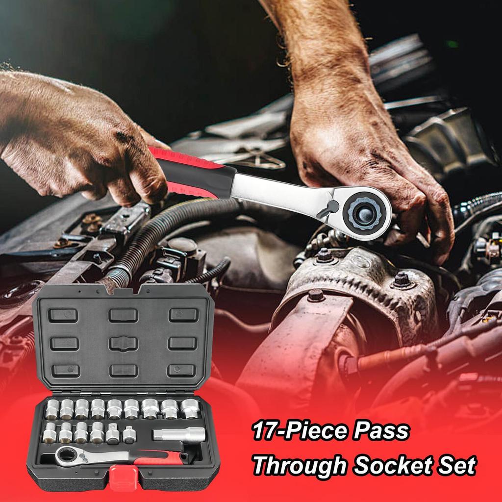 Ratchet and Socket Set Mechanics Tool Set Compact Kit for Vehicle Maintenance Electrical Panel Work Motor Assembly Plumbing