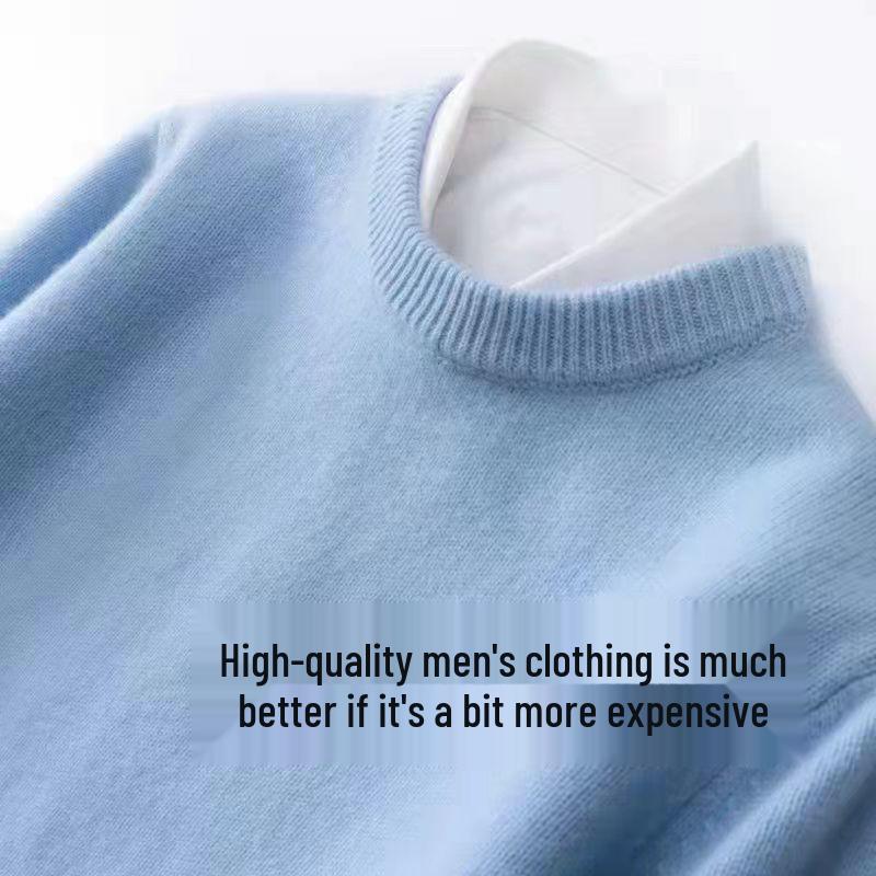 Men's Slim Fit Crew Neck Knit Sweater - Korean Style Casual Autumn/Winter Pullover