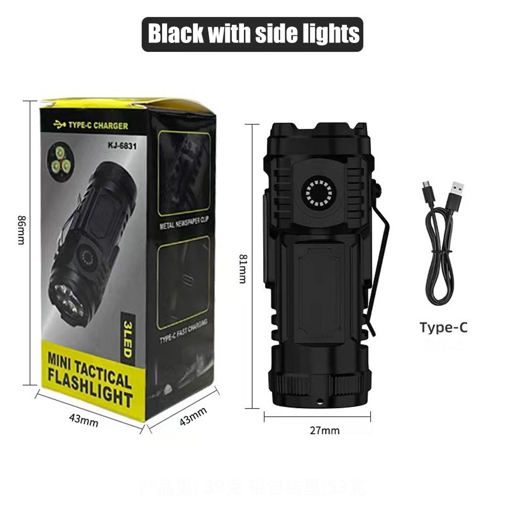 Tříoká malá ocelová svítilna s bleskem Silné světlo Dobíjecí Ultra jasná Přenosná Venkovní osvětlení Mini světlo s klipem na klobouk