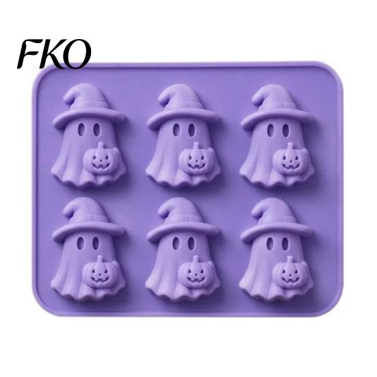 Horror-themed Ice Tray Halloween Silicone Cube Tray, Witch Ghost Pumpkin Bat Mold, Flexible BPA-free Freezer Reusable Molds for Whiskey Soda Cold 1pc