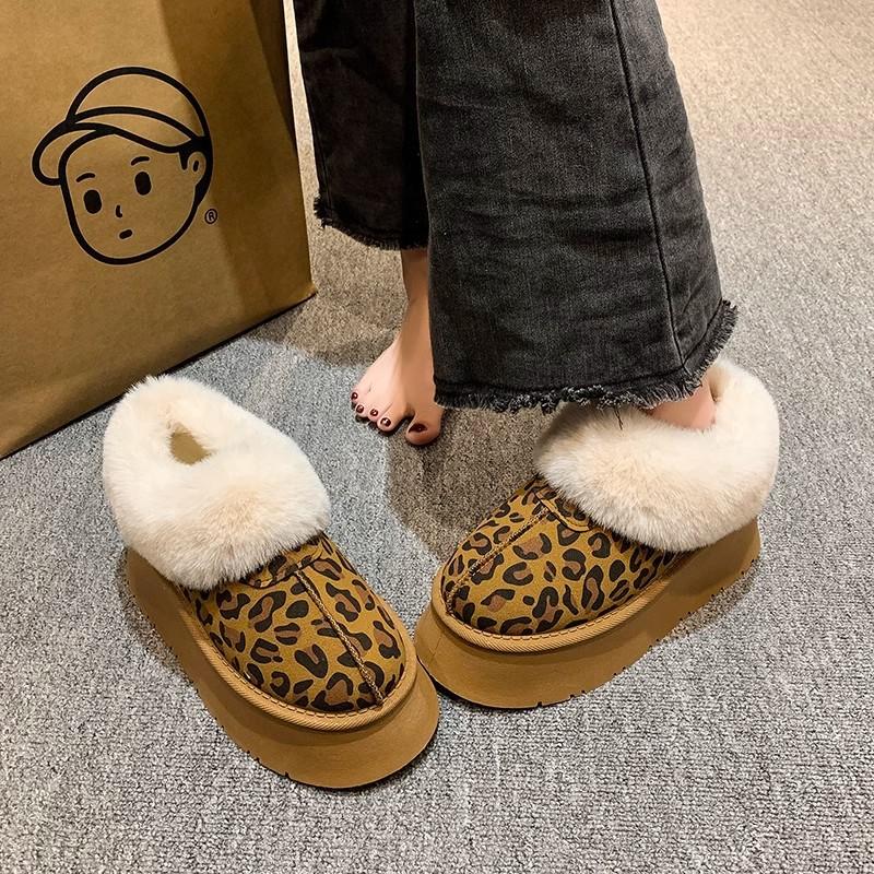 thick-soled snow boots women's velvet warm leopard print new winter fluffy cotton shoes bread shoes