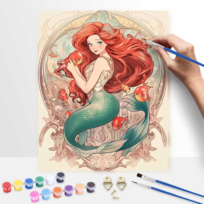 Disney Little Mermaid Art Painting Kit Home Wall Decor Handmade Gift for Princess Fans Anime Portrait Style DIY Canvas Room Decoration Set