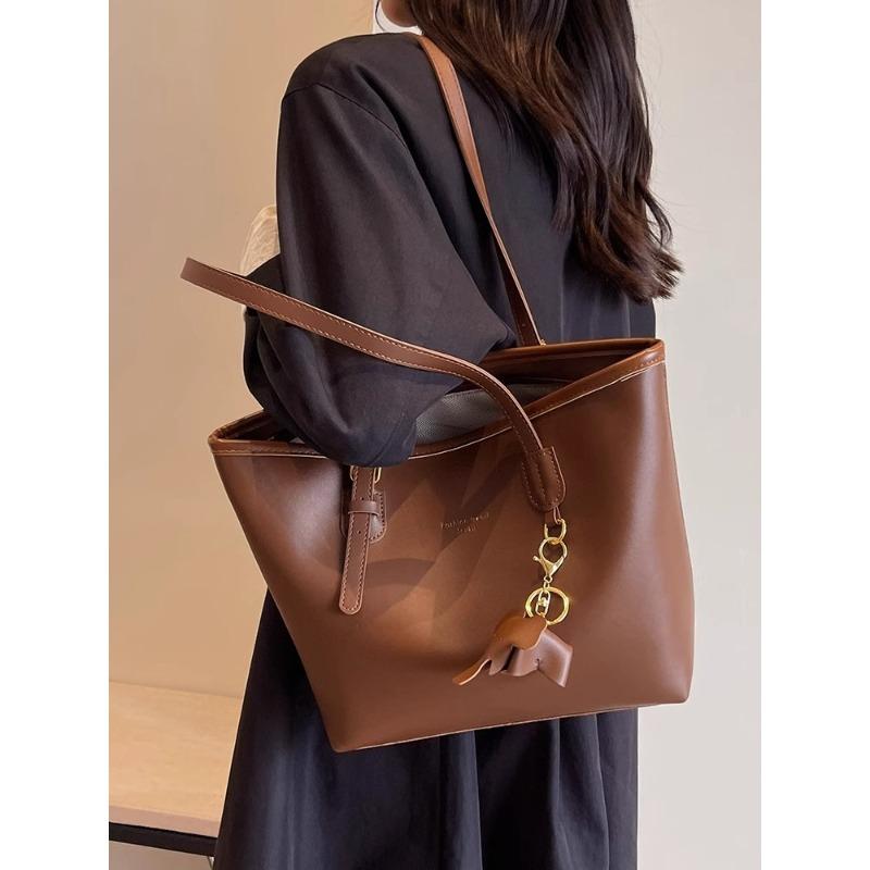 Large capacity bag women's new trendy spring high-end shoulder bag texture women's commuting layered tote bag