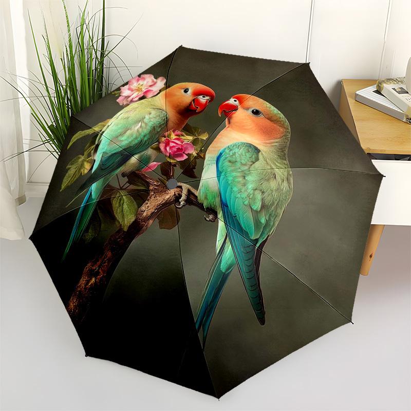 1pc Lovebirds Perched on Branch with Pink Flowers Umbrella with Plastic Handle,Vibrant Cartoon Pattern,Multi-functional UmbrellaPT182
