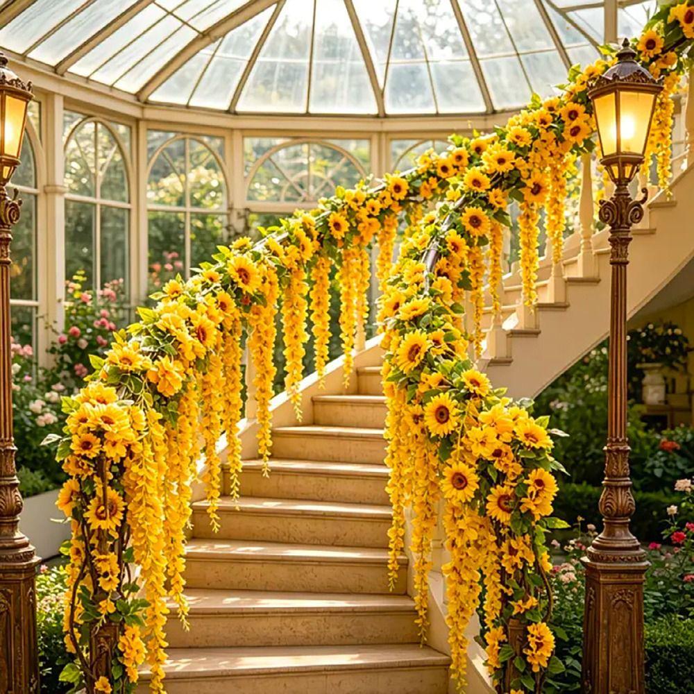 Multicolor Sunflower Simulated Flower Vines Cherry Flower Faux Flower Vine  Wedding Decoration