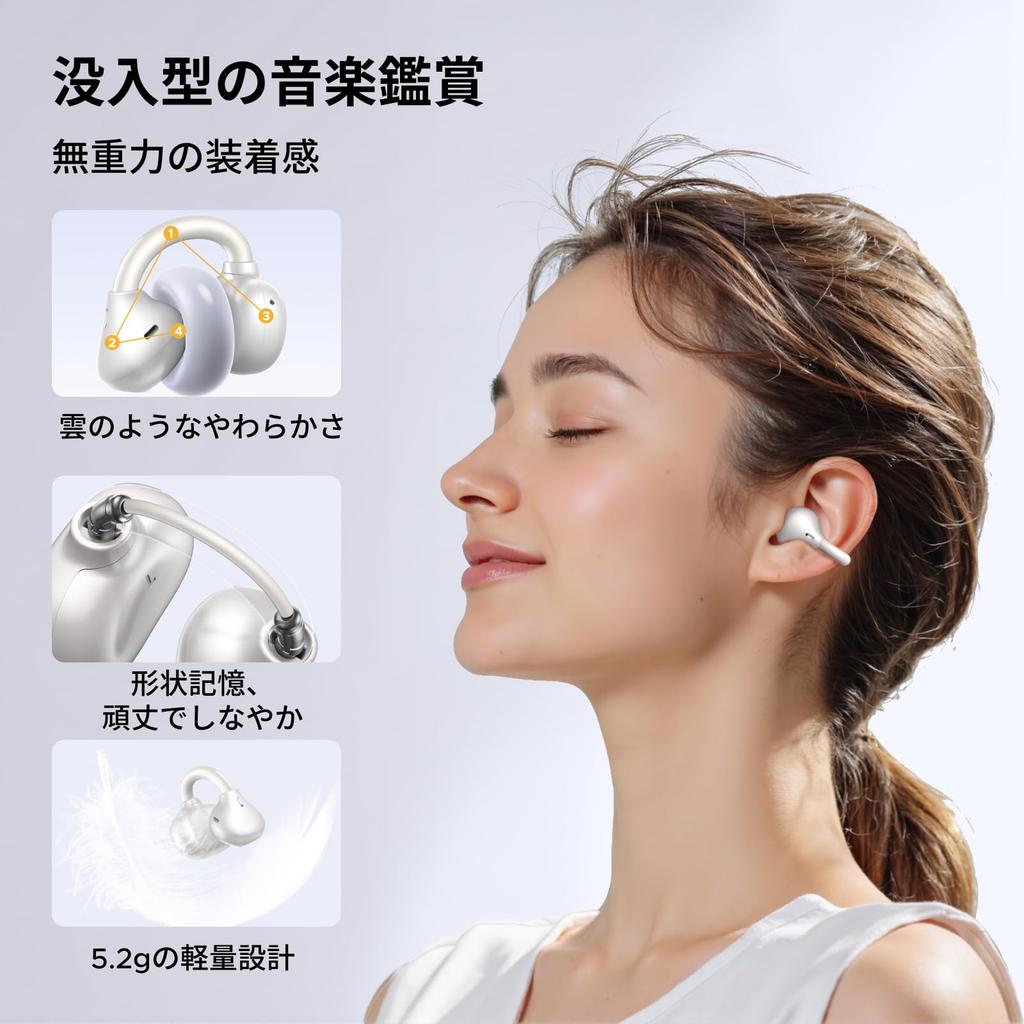 ClipBuds Bluetooth Ear Cuffs Noise Cancelling Technology 12mm Titanium Driver 30 Hours Total Playback 4 Microphones IPX5 Waterproof AI Call Noise