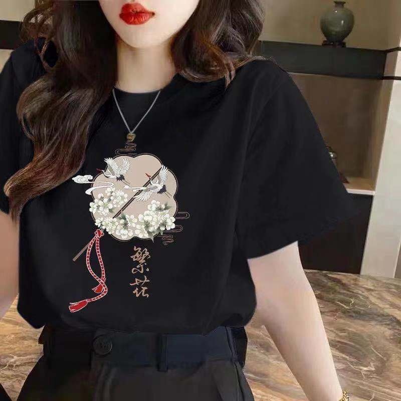 

Хлопковая футболка с короткими рукавами, женская летняя футболка в китайском стиле, свободная белая футболка с дном, модная XXXL